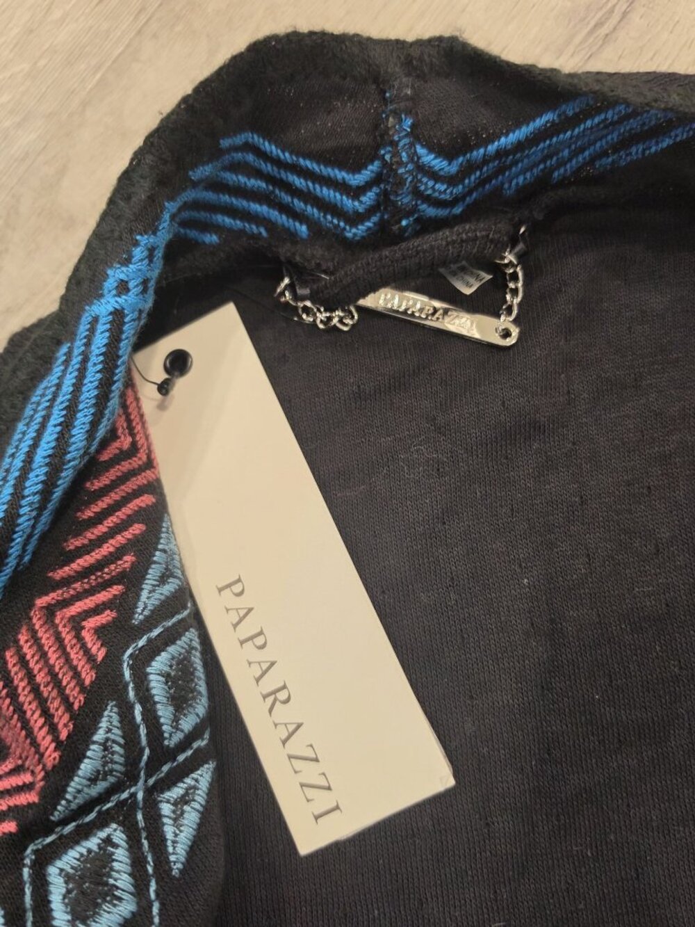 Paparazzi NWT Embroidered Open-Front Black Cardigan With Floral Accent Tribal SM - Picture 4 of 7
